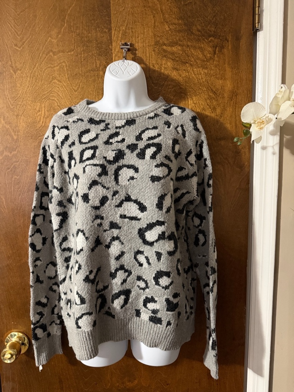 Poof! Gray and Black Leopard Print Sweater